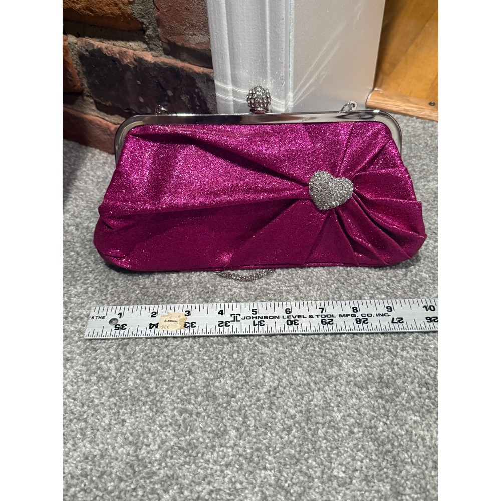 Sonya C Pink Glitter evening bag clutch with short chain rhinestone